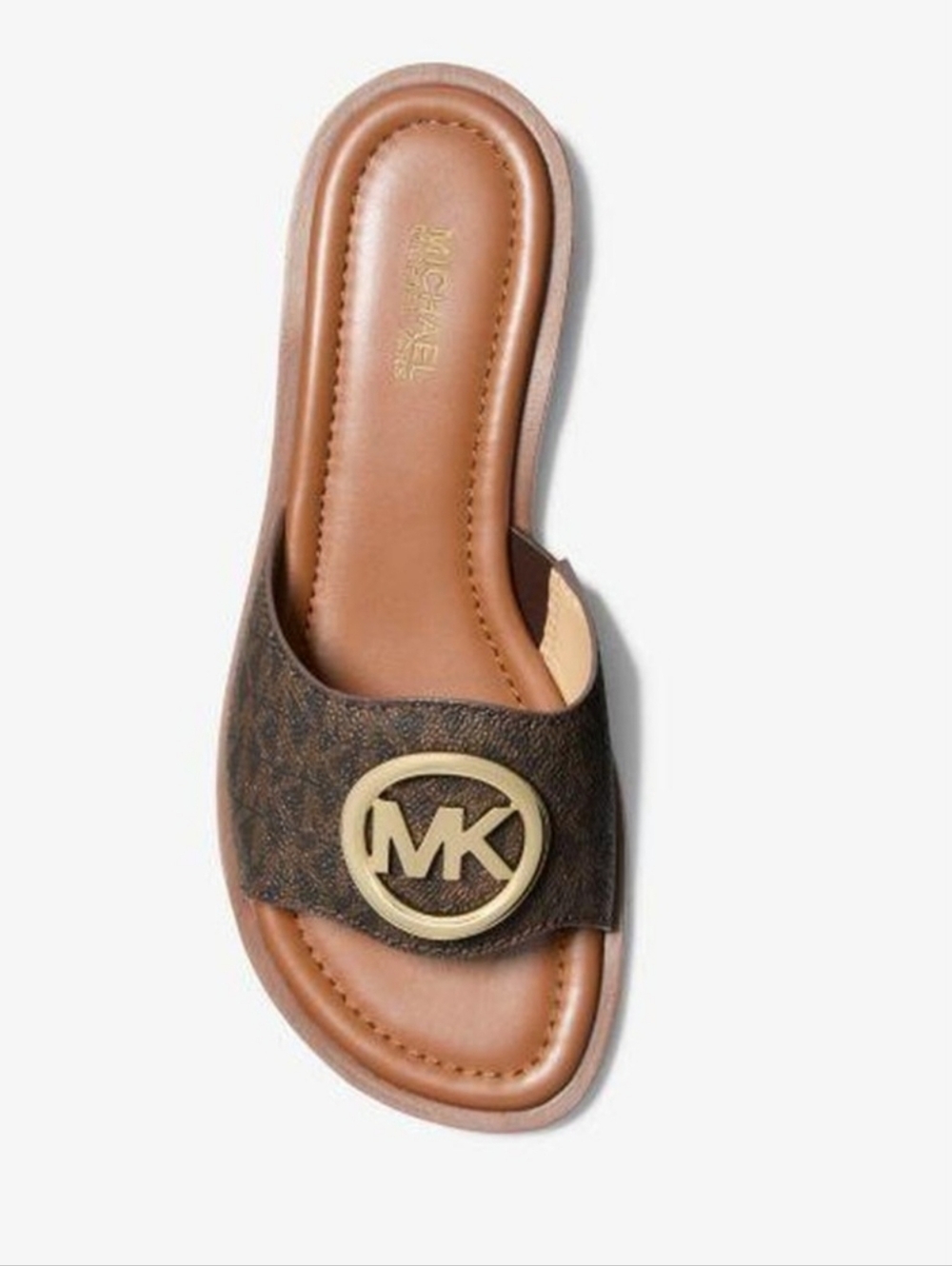 Beautiful! Michael Kors Brown Slide Sandals with Gold Logo - Picture 5 of 6